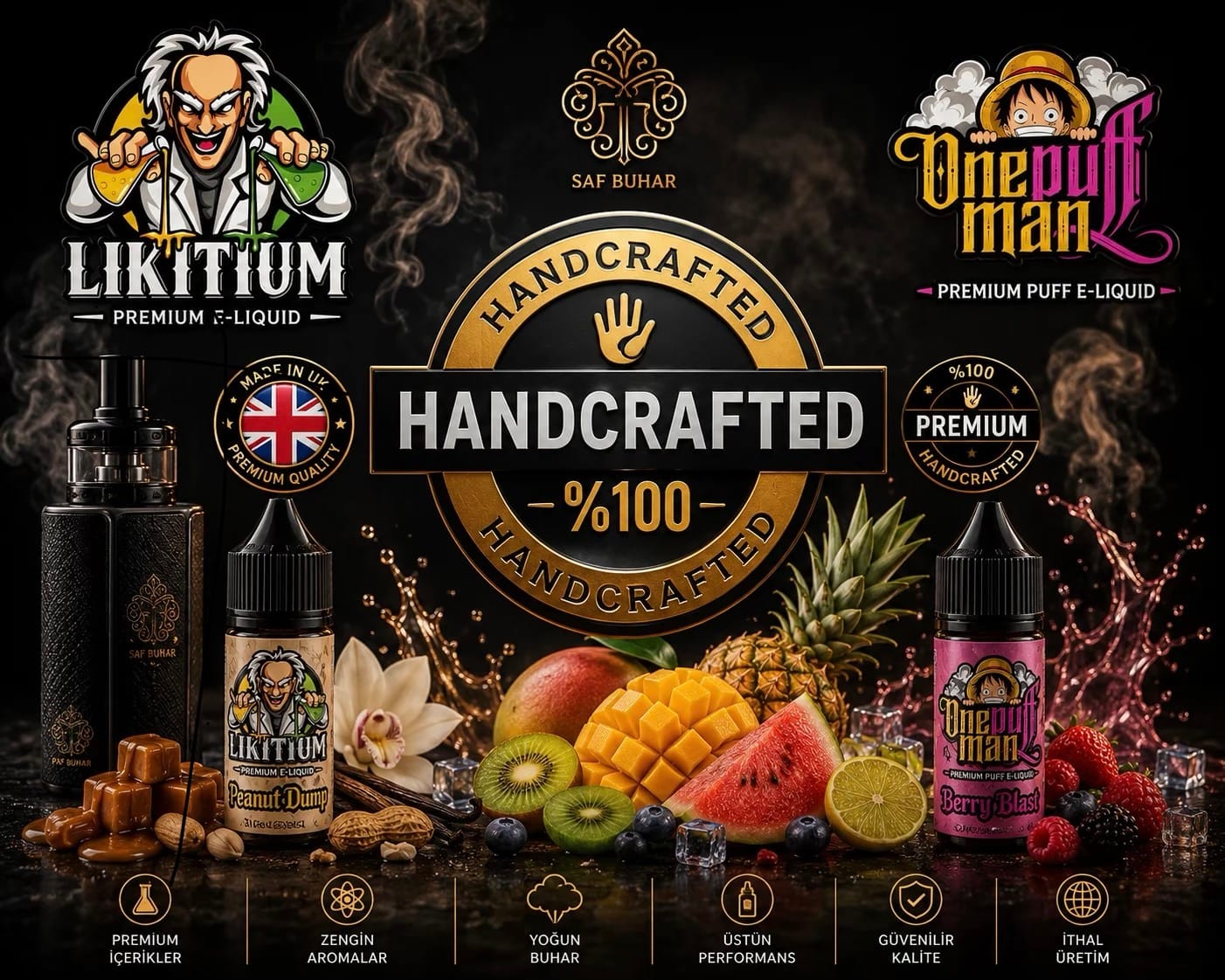 Likitium one puff man saf buhar hand crafted premium elektronik sigara likiti