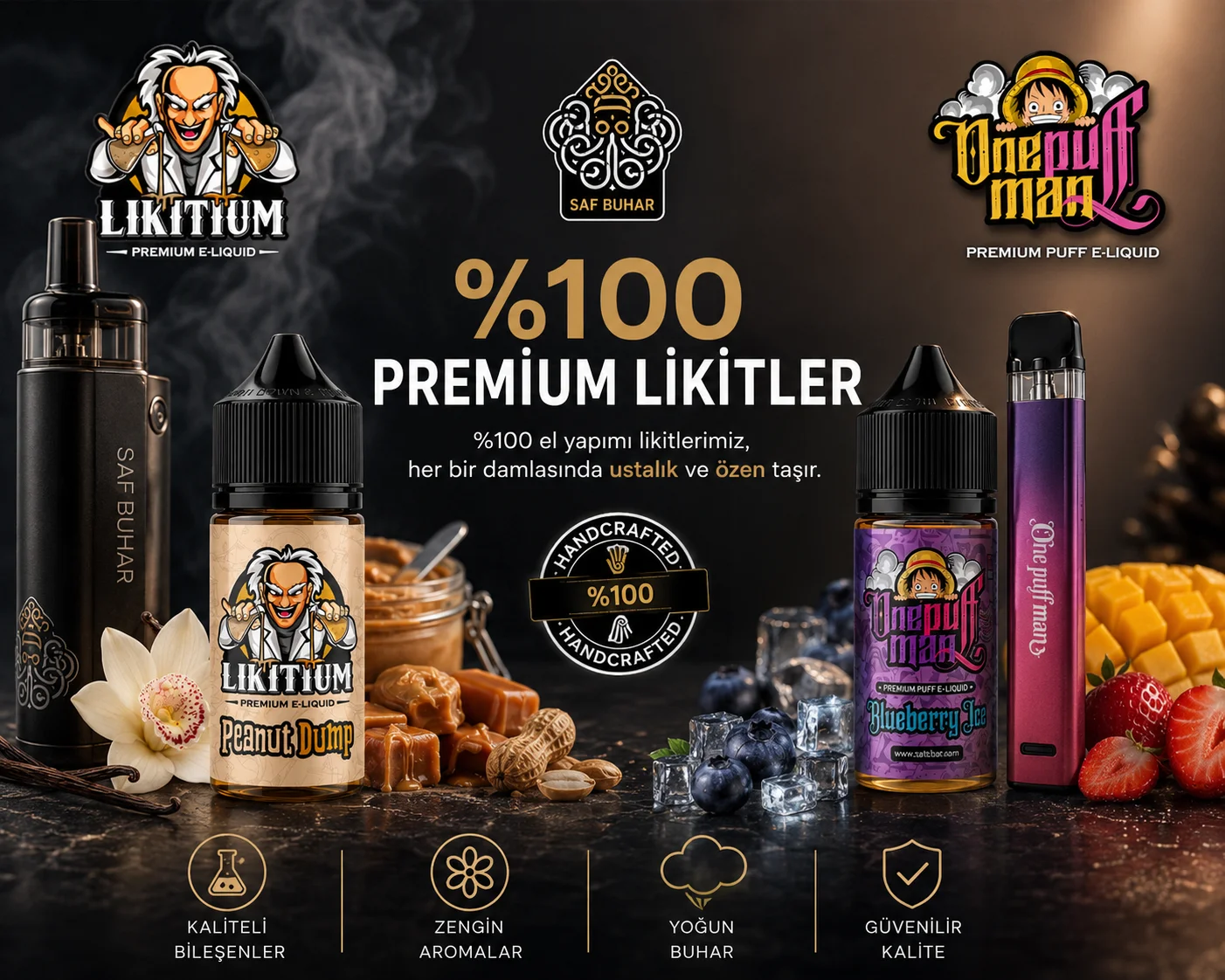 Likitium one puff man saf buhar premium elektronik sigara likiti