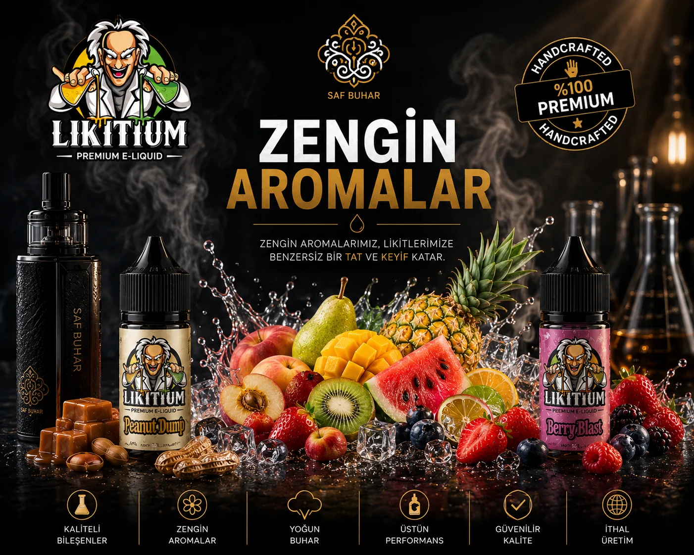 Likitium one puff man saf buhar zengin aromalar premium elektronik sigara likiti